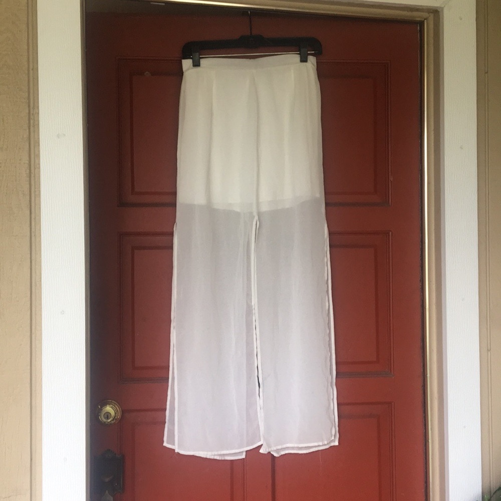 White sheer swimsuit cover up pants/skirt